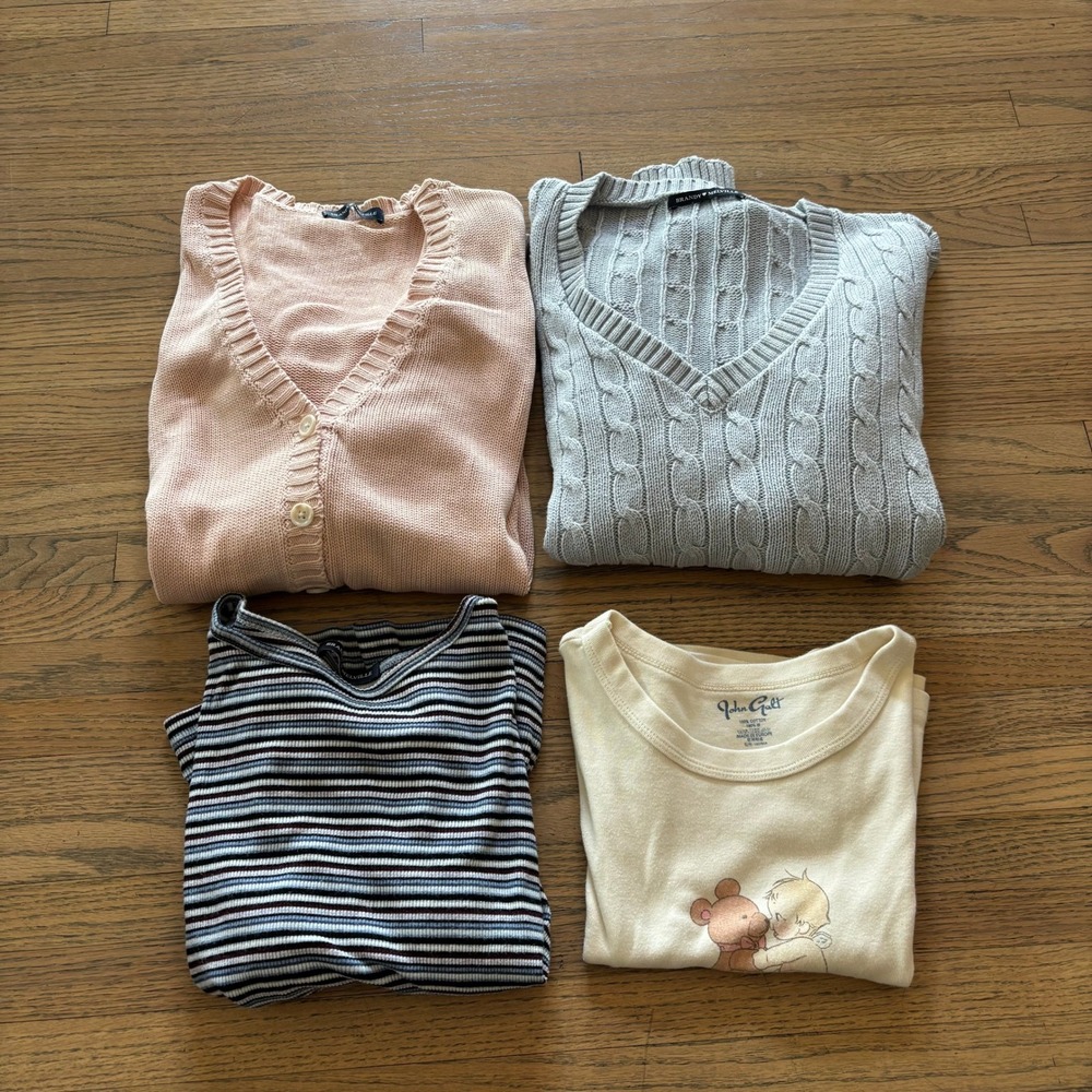 Brandy Melville John Galt Bundle 4 Tops Cardigan Cable Knit Sweater Striped Tee